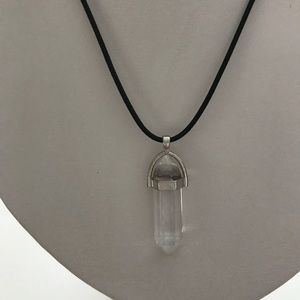 Black Leather with Crystal Clear Pendant